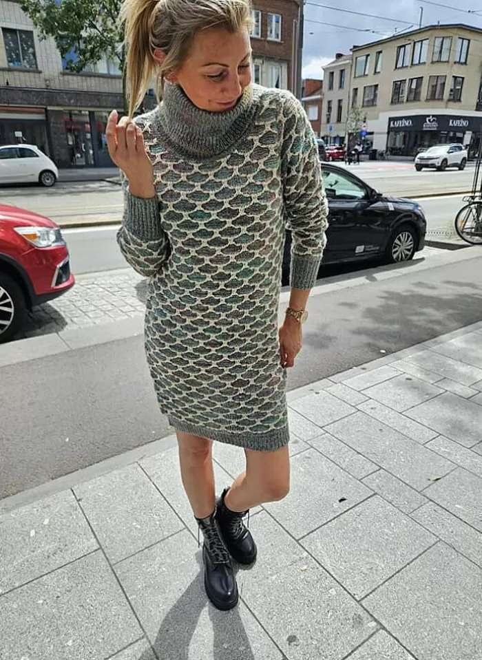 K-design Kleed X836 Jurk Met Rolkraag In Zeemeermin Brei (Geleverd) khaki glitter Cheap