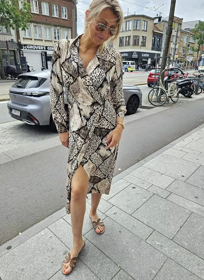 K-design Kleedje X209 Jurk Cache Coeur Met Luipaard Print (Geleverd) p646 Best
