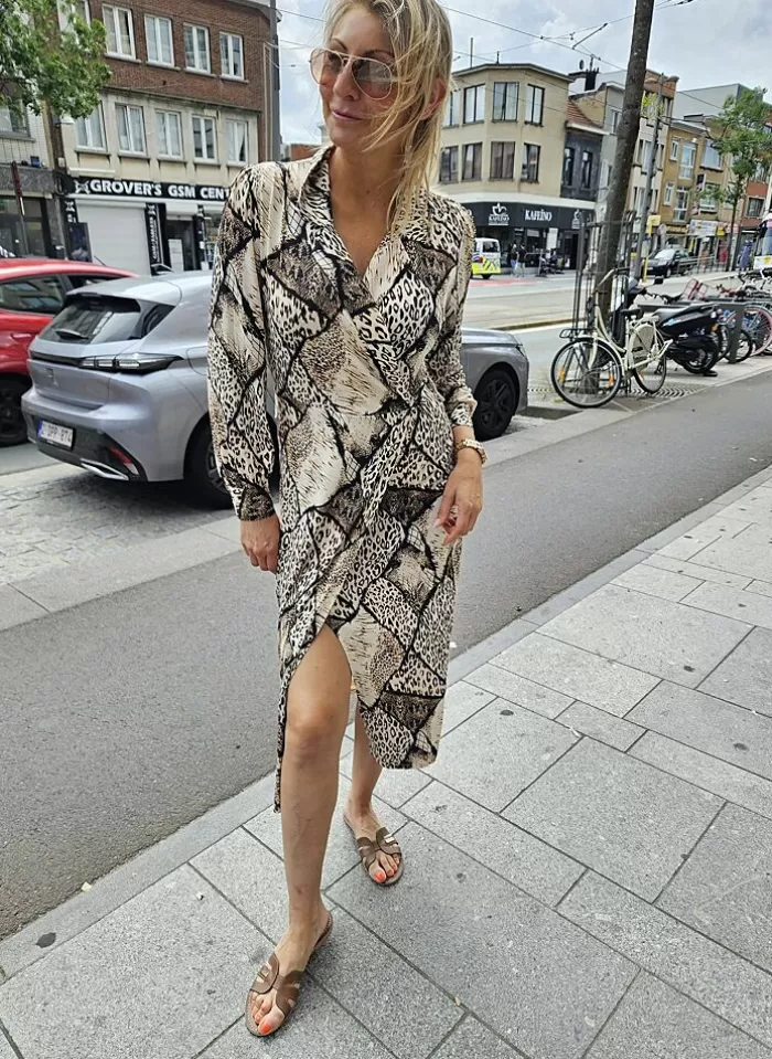 K-design Kleedje X209 Jurk Cache Coeur Met Luipaard Print (Geleverd) p646 Best
